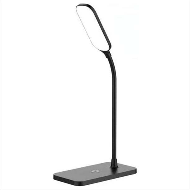 Lámpara Escritorio LED de 15 W, Lámpara Escritorio con Carga Inalámbrica, Luz Ajustable, Protección para Ojos, Lámpara de Escritorio Flexible con Activación Táctil, Color Negro