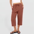 thumbnail image 6 of HKYNLAG Womens Capri Pants Cotton Linen Drawstring Elastic Waisted Casual Cropped Trousers with Pockets Vermilion M, 6 of 6