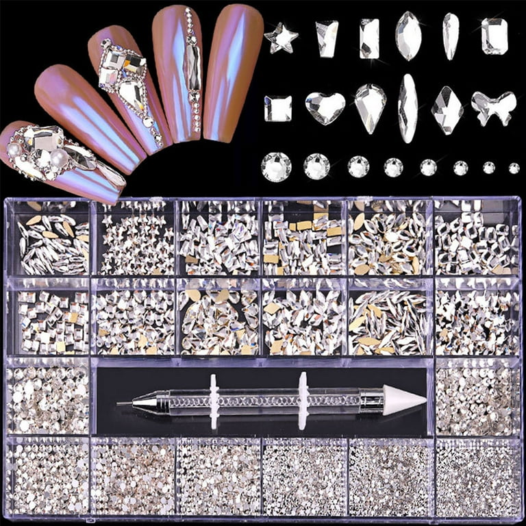  Professional Nail Crystal Kit, 9000pcs Multi Shapes