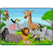 Wellsay Crawling Indoor Carpet Play Mat Wild Animals in The Jungle for Living Room Bedroom Educational Nursery Floor Mat Area Rugs 63x48in