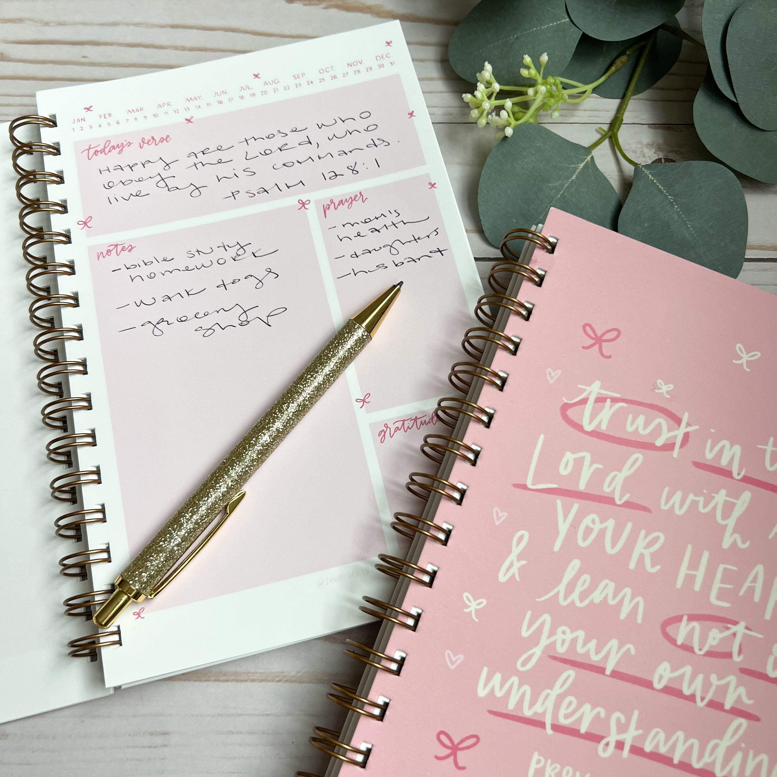 Notebook | Bible Study Worksheet | Bright Pink | Proverbs 3:6 | Trust in the Lord with all your heart