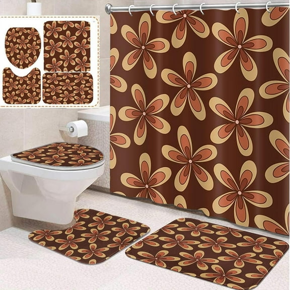 4 Pcs Bathroom Sets with Shower Curtain and Rugs, Tractor Car Truck Cute, Bathroom Decor Construction Vehicle Vintage Retro Shower Curtain Sets for Bathroom Decor