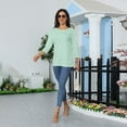 thumbnail image 6 of DENGDENG Ladies 3/4 Sleeve Tops T Shirts Crew Neck Elbow Sleeve T-Shirts Fashion 2025 Casual Summer Blouse Solid Color Three Quarter Length Shirts Spring Pullover Top with Pocket Light Blue S, 6 of 9