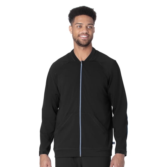 Urbane Impulse Men's Modern Tailored Fit Extreme Stretch Zip-Front V-Neck Warm-Up Scrub Jacket 9914LKA