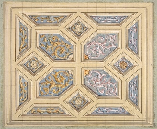 Design for a coffered ceiling decorated with rinceaux ...