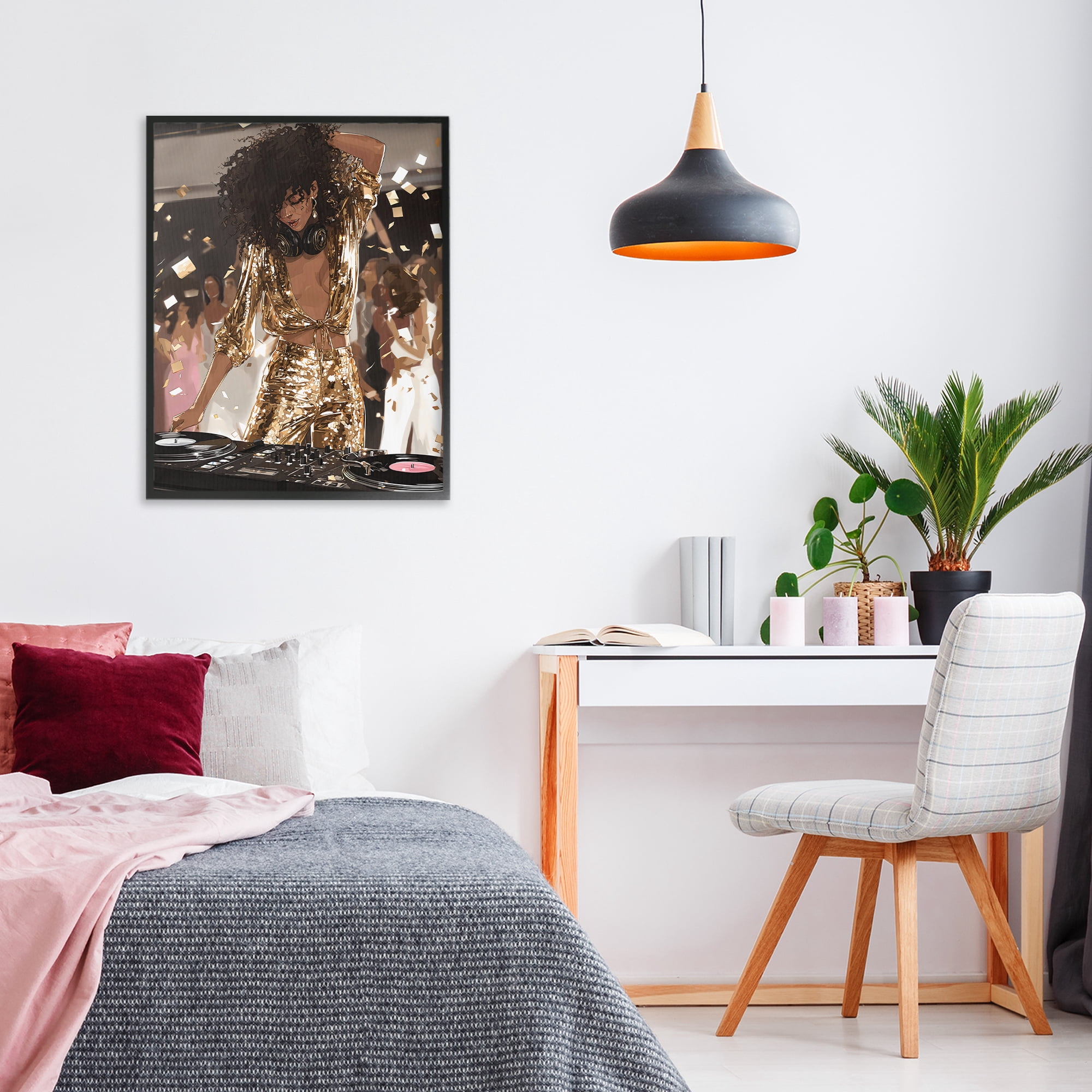 Stupell Industries Shimmering DJ in Sequins Black Framed Giclee Art, design by Franklyn Gregory