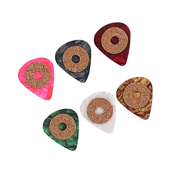 Worgeous 6pcs Guitar Picks Colorful Non-slip Grip Cork Tape Guitar Picks for Guitar Bass Ukulele Mandolin Banjo (0.5mm)