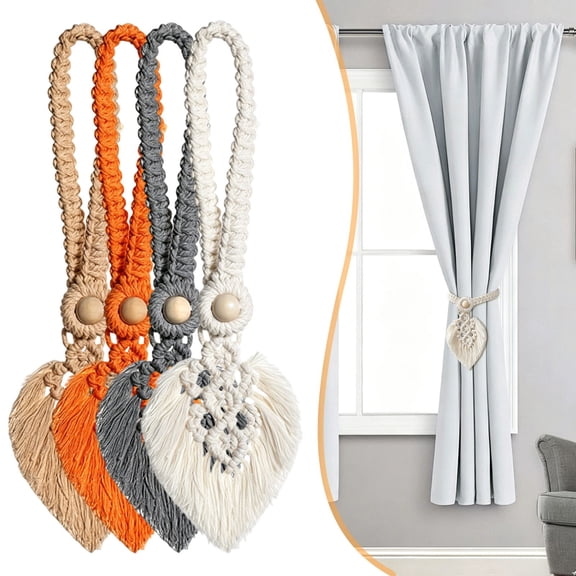 Apeya Khaki Hand Woven Cotton Curtain Tiebacks, Farmhouse Decorative Drape Tie Backs with Adjustable Wooden Bead for Bedroom and Living Room, 12.5 Inch