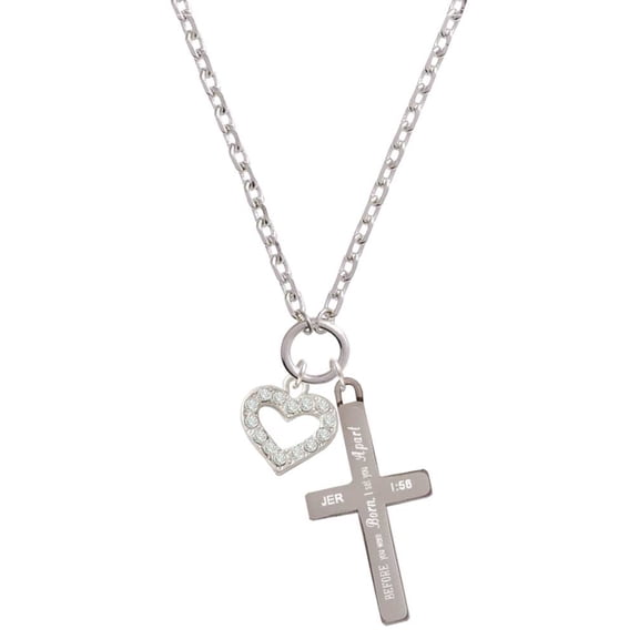 Delight Jewelry Silvertone Crystal Open Heart I Set You Apart Engraved Cross Zoey Necklace, 28"