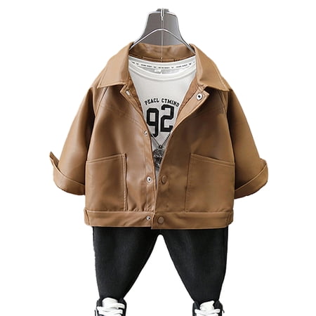MXIEZI Kids Baby Boys Fall Leather Outerwear Coats 1-12T Toddler Spring Casual Jacket