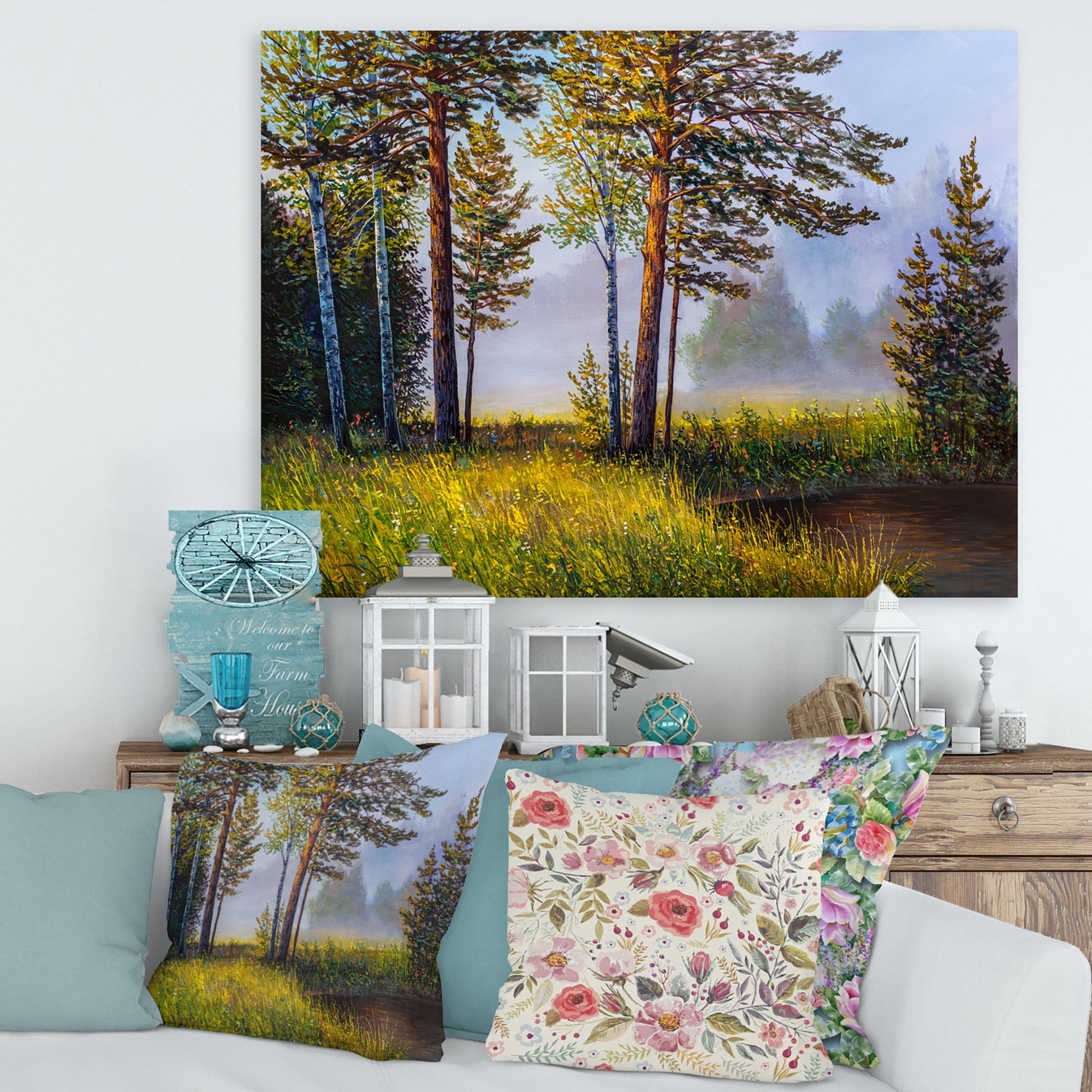 Designart ' Subtle Sunset Light Through The Trees III ' Lake House Canvas Wall Art Print