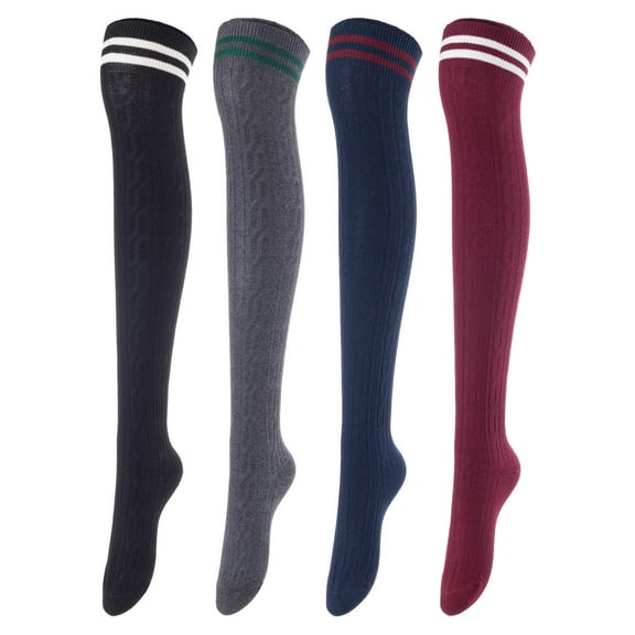 AATMart Women's 4 Pairs Breathable Comfortable Lightweight & Extra Soft Knee High Cotton Socks Size 6-9 M1023Black, Dark Grey, Navy, Wine 4c4