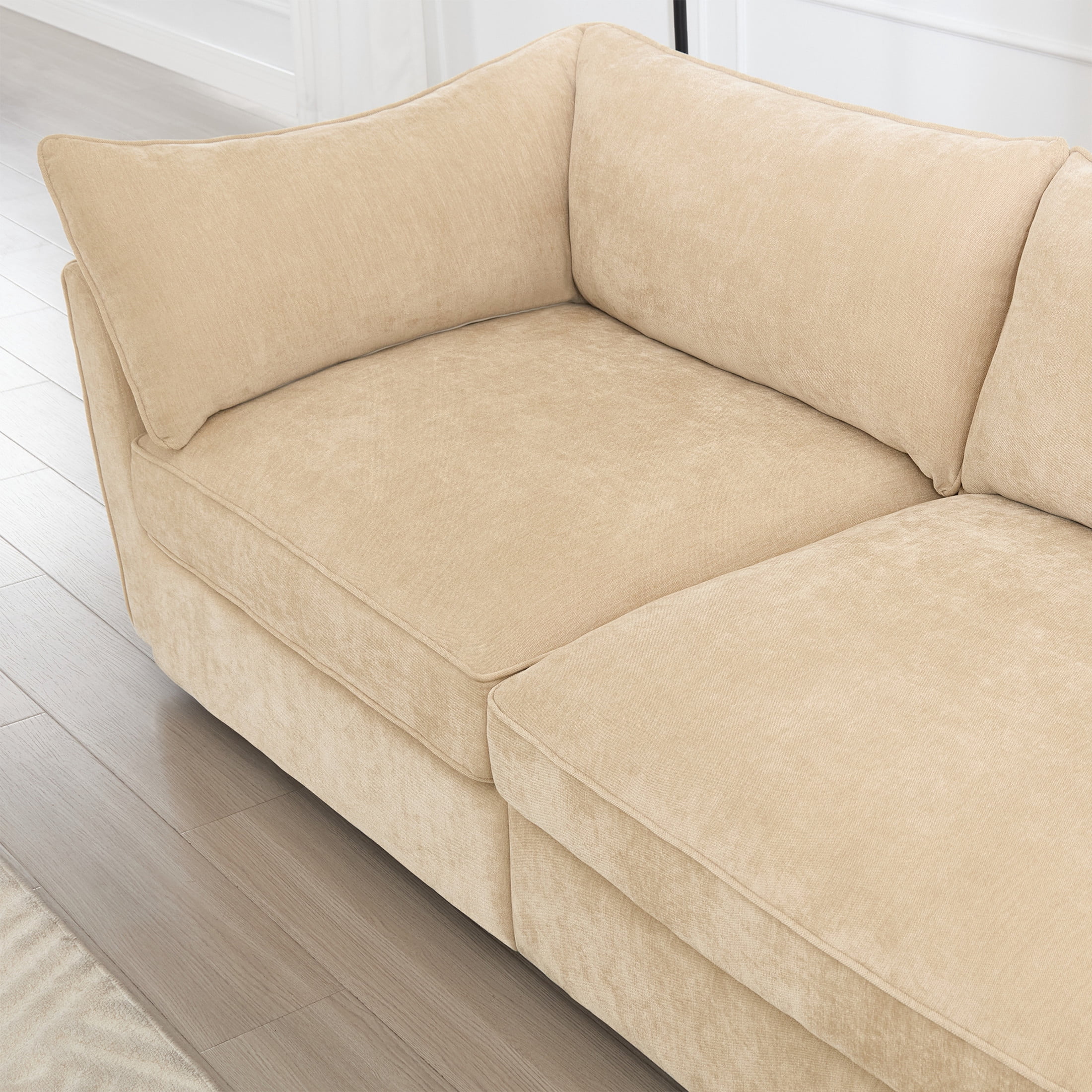 Noble House 3-Seater Sofa with Pull-Out Drawers, Crescent Armrests, and Wraparound Back & Arm Cushions, Chenille Fabric, Wheat