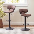 thumbnail image 2 of EBQOSK Weathered Upholstery Airlift Adjustable Swivel Barstool with Chrome Base, Set of 2 Brown, 2 of 7