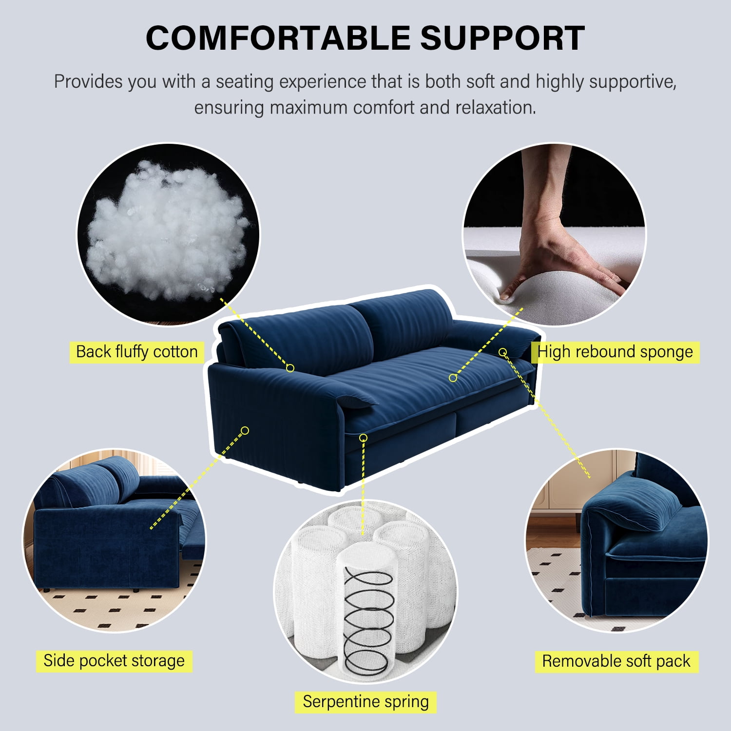 Aukfa Queen Sleeper Sofa Bed, Convertible Loveseat Pull Out Sofa Couch with Pillow Arm/Side Pockets, Blue