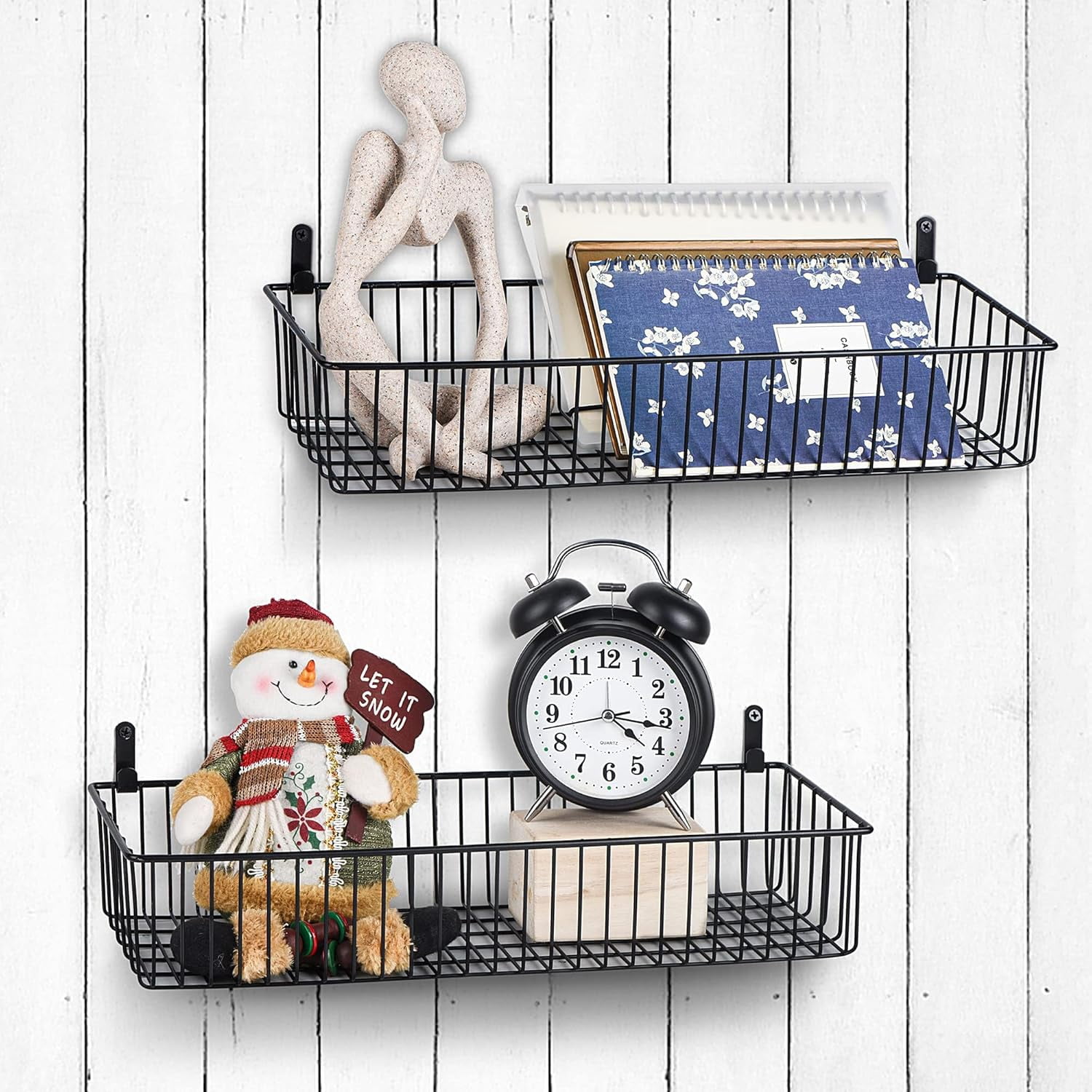 Wetheny Farmhouse Décor Metal Wire Organizer Storage Basket Bin(6 Pack)-Toilet Paper Storage-Organization and Storage for Bedroom, Bathroom, Kitchen Cabinets, Pantry, Laundry Room, Garage (Black)