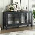 thumbnail image 2 of Mirrored Accent Cabinet, Besthome Retro Buffet Sideboard with Grain Pattern, 4 Doors and Adjustable Shelves, Storage Cabinet for Dining Room, Living Room, Bedroom, Hallway, Black, 2 of 8