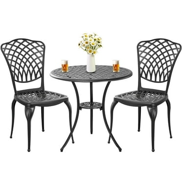 Withniture Bistro Set 3 Piece Outdoor Cast Aluminum High Back Patio Table and Chairs with Umbrella Hole for Garden Porch Black