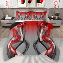 Feelyou Fashion Stripes Abstract Full Size Comforter Sets, Modern Striped Art Bedding Comforter Set, Grey Red Aesthetic Lines Reversible Bedding Sets, Breathable Home Decor, 3pcs