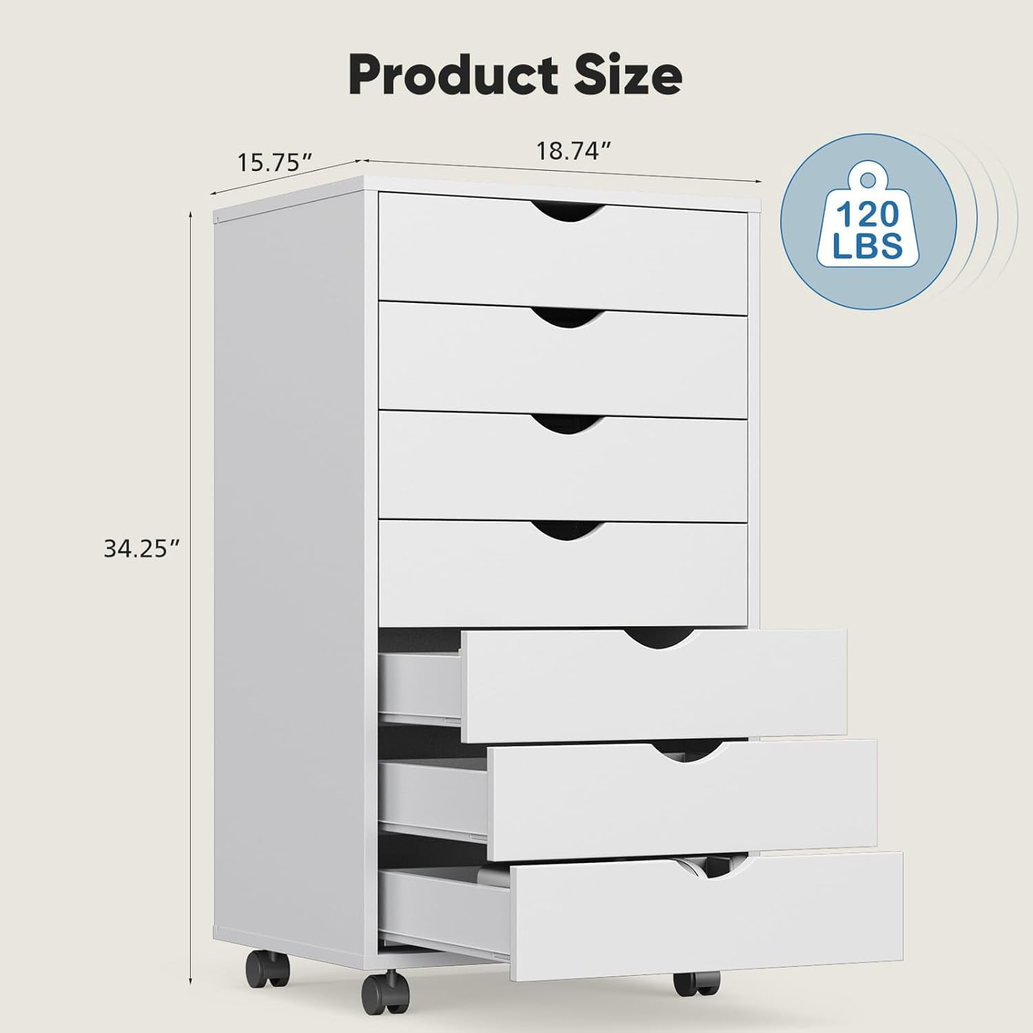 Nextay 7-Drawer Mobile File Cabinet with Wheels, Under Desk Wood Storage Organizer and Printer Stand for Home Office, 15.75" D x 18.74" W x 34.25" H