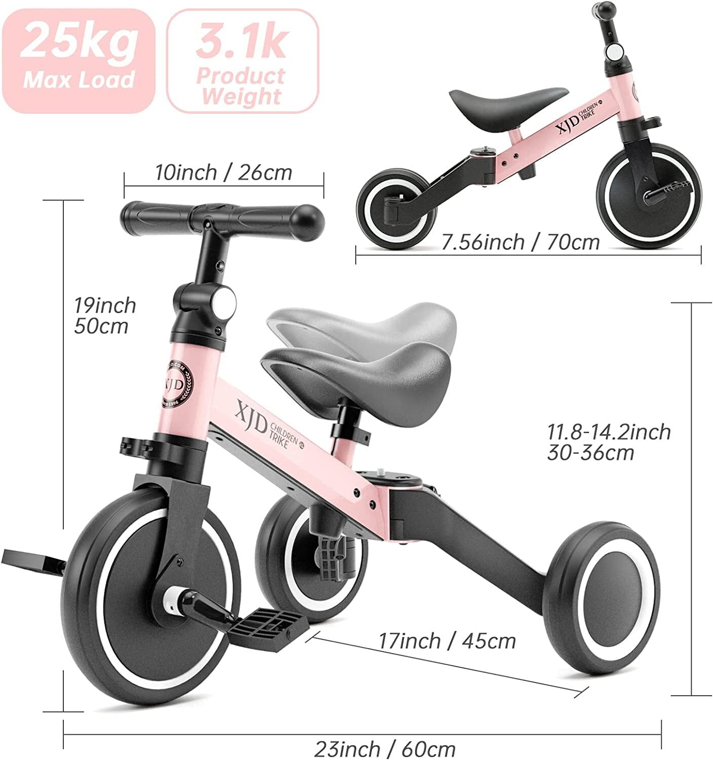 XJD 5 in 1 Toddler Bike for 1-4 Years Old Boy Girl Tricycles for Toddlers Kids Trikes for Balance Training Baby Bike Infant Trike