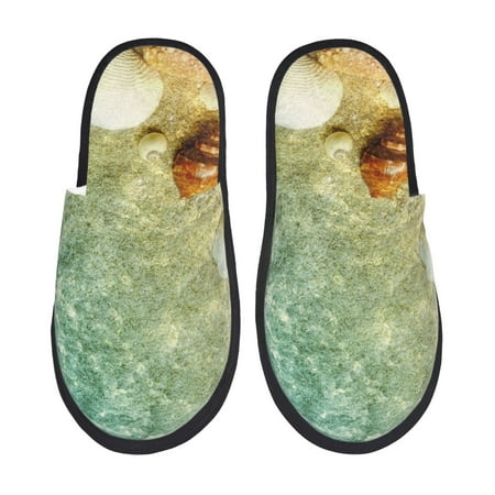 Balery Starfish And Seashell Slient Indoor Furry Fleece Comfort House Shoes Soft Non-Slip Home Shoes Cotton slippers House Slippers-- Medium