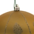 thumbnail image 2 of Vickerman 6" Gold Matte Ball with Glitter Diamond Pattern. Add variety and sparkle to your holiday arrangement with this matte ornament that features a glitter pattern. Includes 3 pieces per bag. Made, 2 of 5