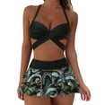 thumbnail image 4 of WREESH Womens Swim Skirt Bikini Sets Criss Cross Bathing Suit Bikini Print Splicing Two-Piece Swimsuit Beachwear Set Black, 4 of 7