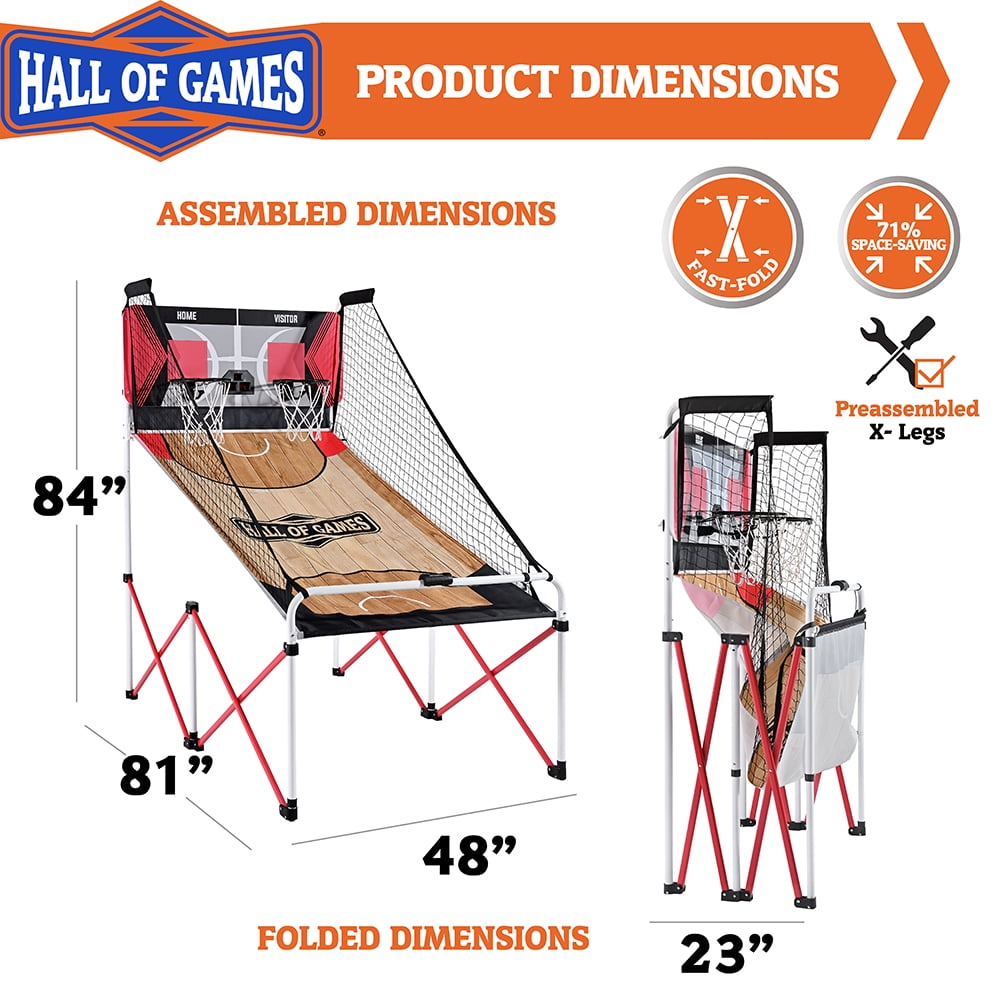 Easy to Assemble Arcade Basketball Game 84-in Tall, with Steel Frame EZ-Fold X-Leg, by Hall of Games