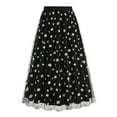 thumbnail image 2 of Maoxin Women Skirt Women's Long Skirt Flower Embroidery Solid Color High Waist Mesh Midi Skirt ,Black,S, 2 of 8