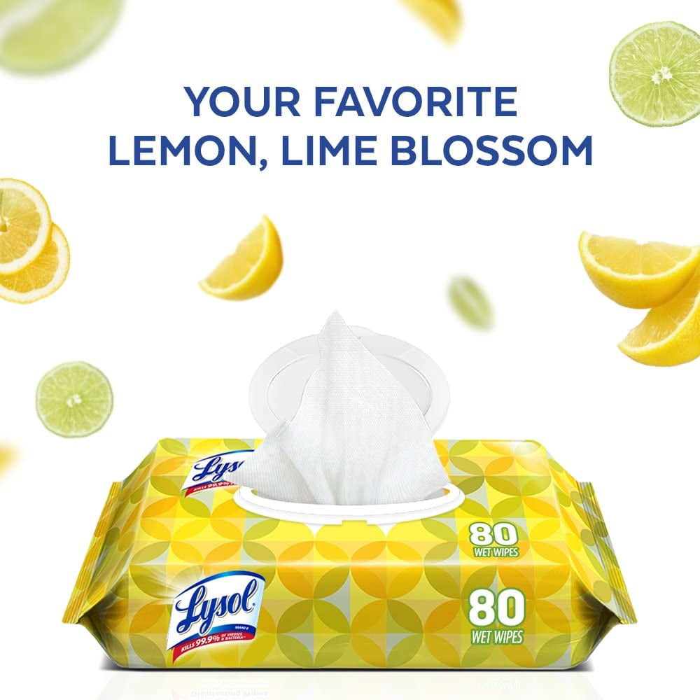 Lysol Disinfecting Wipes Lemon and Lime Blossom Flatpack, 80 Count, 4 Pack