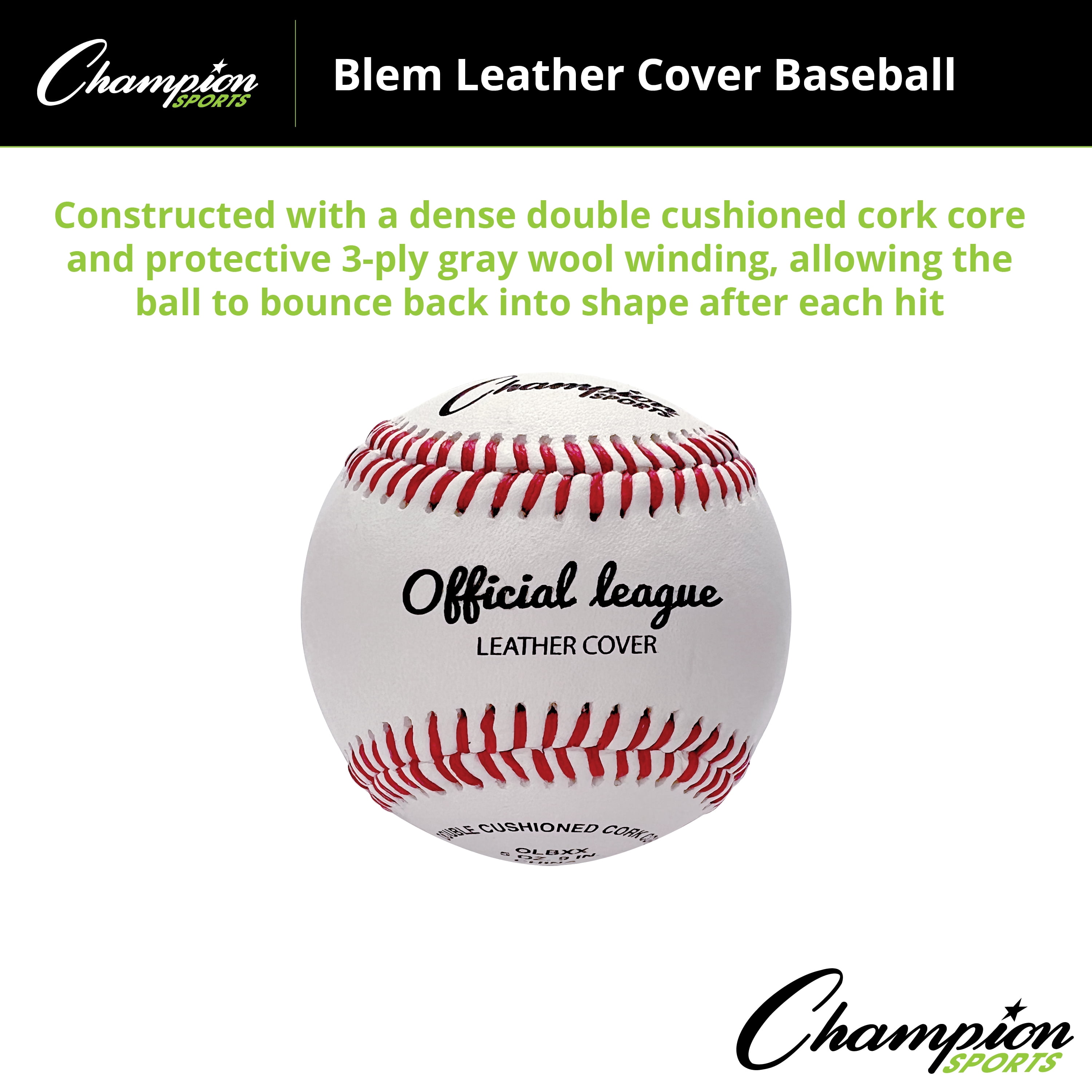 Champion Sports Leather Baseball Set: Dozen Indoor / Outdoor Genuine Leather Official League Baseballs for Practice Training or Real Game - OLBXX Pack of 12
