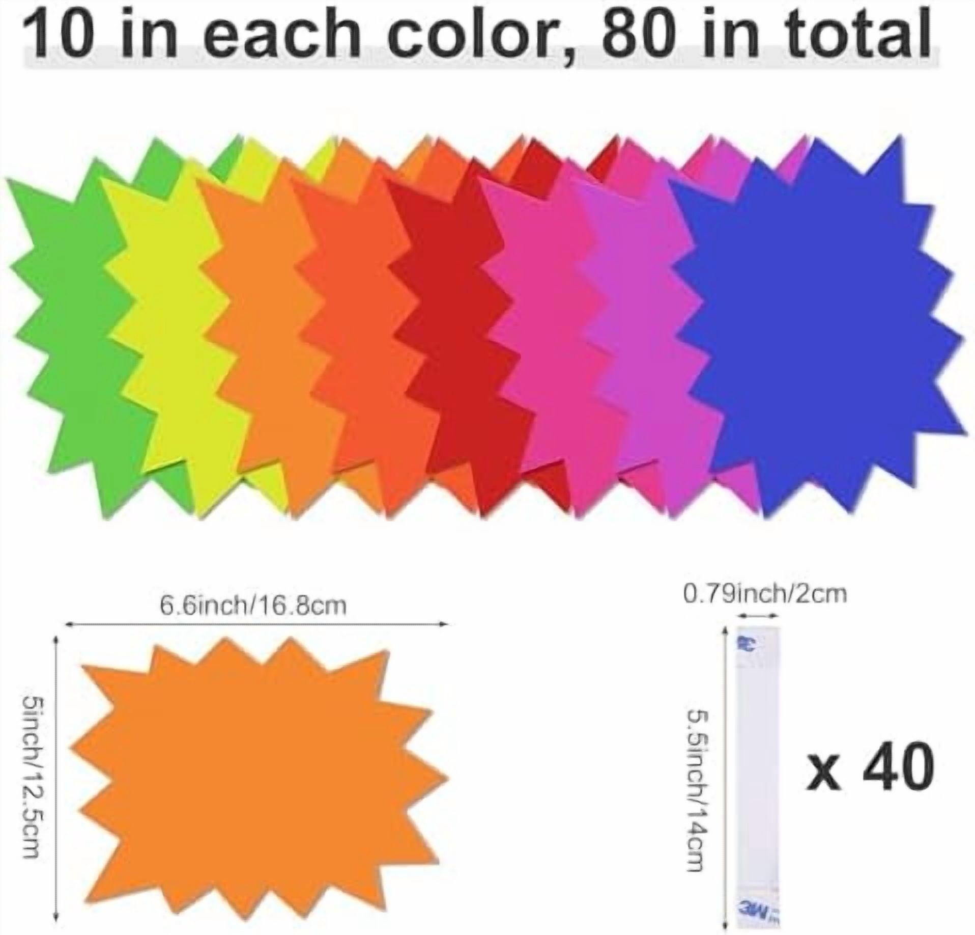 80 Pieces Starburst Signs for Retail with 40 PVC Sticky Transparent Strips, 5*6.6 Inch Fluorescent Garage Sale Stickers, Multicolor Sale Signs for Retail Store, Garage Sale Supplies, Yard Sale St