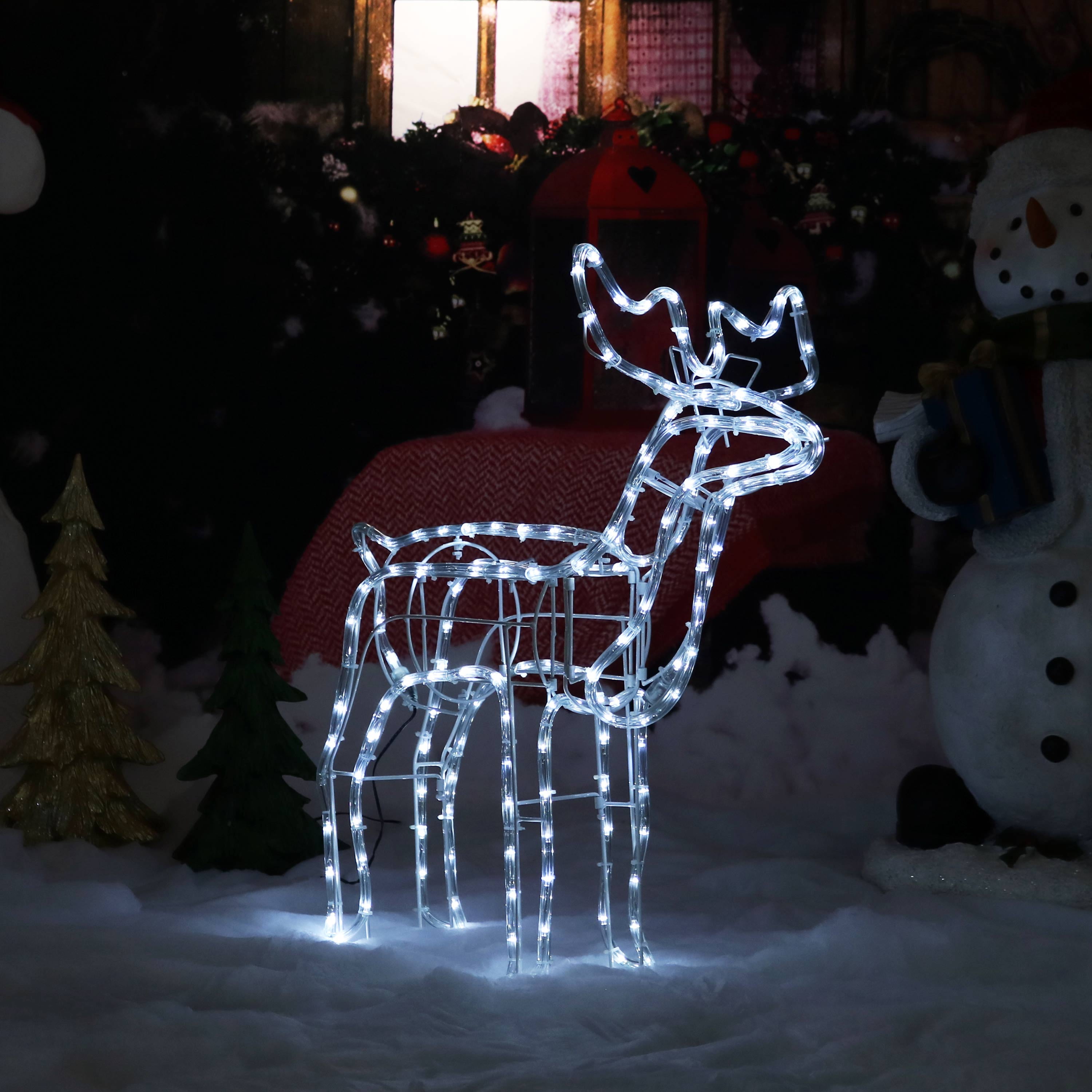 Sunnydaze Christmas Standing Deer White LED Light Display - 27-inch ...