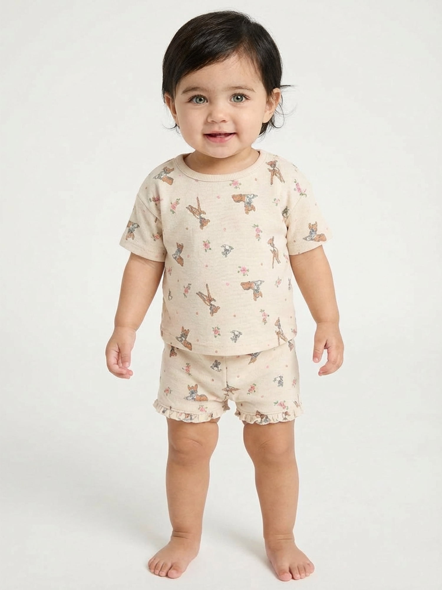 Bambi Baby Girls Faun Friends Textured Knit Top and Ruffle Shorts Set, 2-Piece, Sizes 0M-24M