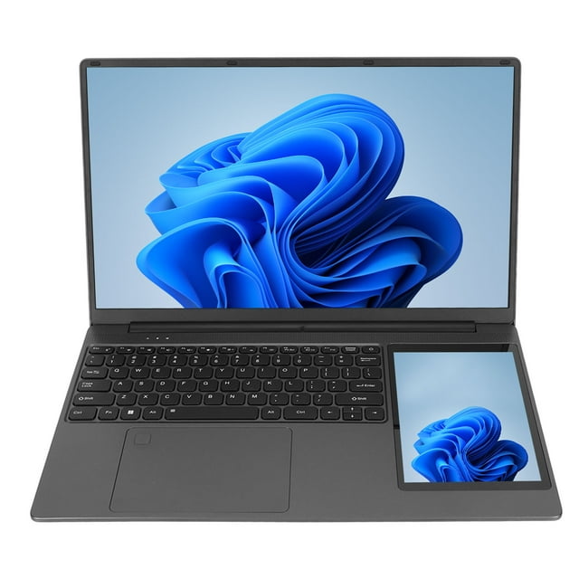 Double Screen Laptop, 15.6in UHD 16GB 7in Touchscreen Display Laptop, 2.9GHz Quad Core 7000mAh Laptop Computer With Camera For Business, Office 100-240V