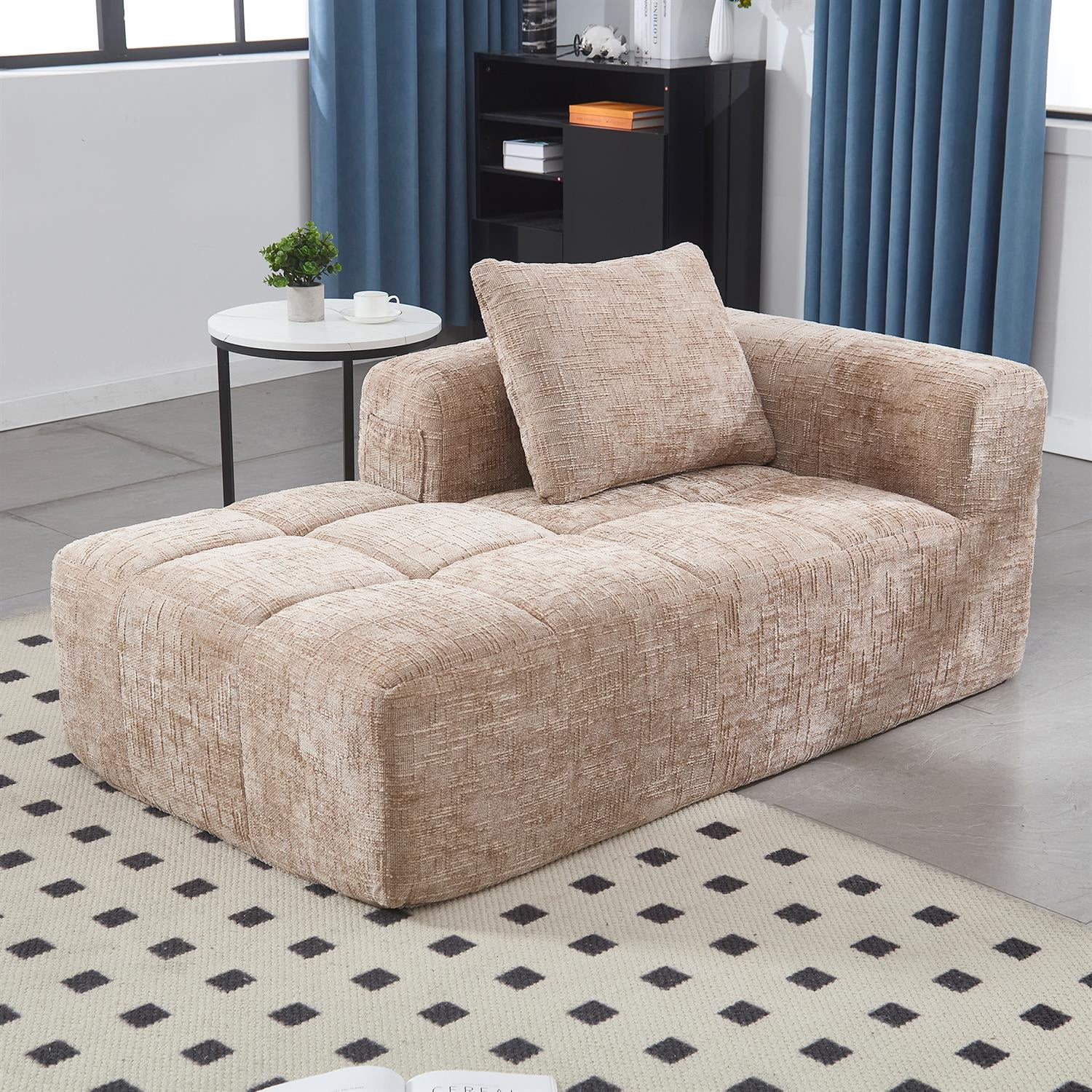 Demi Bonn 62" Plush Chenille Loveseat Sofa, Modular Sleeper for Living Room, Bedroom, Apartment Lounge, Stylish & Comfortable Couch, Beige