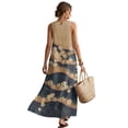 thumbnail image 2 of Xoenoiee Cherry Blossom Wave Print Womens Maxi Sundresses Summer Round Neck Sleeveless Boho Dresses Linen-Like Flowy Beach Vacation Long Dresses Casual Fashion Clothes with Pockets, L, 2 of 7