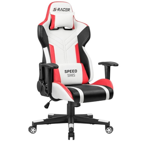 Homall Gaming Chair Racing Style High-Back PU Leather Office Chair Computer Desk Chair Executive and Ergonomic Swivel Chair with Headrest and Lumbar Support (White and