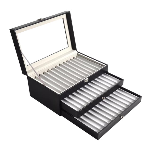 Organizador de joyería de cajas de lápiz Pen Caqueta de recolección de colección portátil multifuncional Caso de recolección de pluma para la oficina 36 cuadrículas gris negro