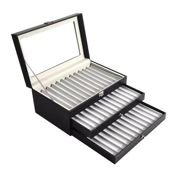 Caja de almacenamiento de la pluma Caso de recolección de la pluma Premio Caso de colección de coleccionistas de joyería multipropósito para regalo de 36 cuadrículas gris negro