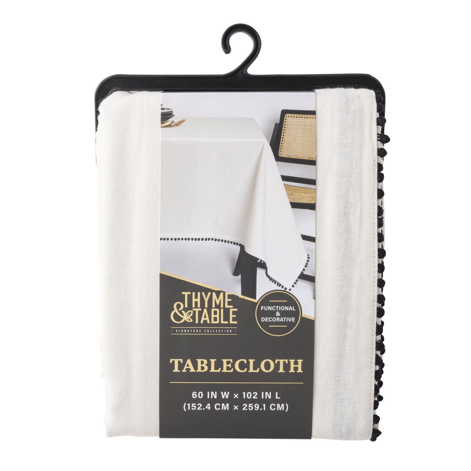 Thyme & Table Nappe rectangulaire 102", Pom Blanc
