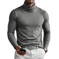 thumbnail image 2 of Vxararl Soft Stretch Cotton Blend Turtleneck Men Thermal Casual Long Sleeve Pullover Basic Slim Fit Pullover Sweater Tees Solid Long Sleeve Shirts Sweaters for Men Gray S, 2 of 4