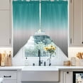 thumbnail image 6 of Swag Curtains Valances for Windows, Turquoise Grey White Gradient Short Kitchen Window Curtains Over Sink, Abstract Watercolor Cafe Curtains Panel Set Of 2,Rod Pocket, 63 Inches Length, 6 of 8