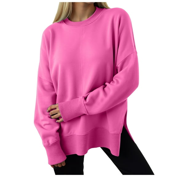 larppty Women Oversized Sweatshirts Thumbhole Long Sleeve Hoodies Shirts 2025 Fall Side Slit Pullover Top Y2k Outfits (Red, M)