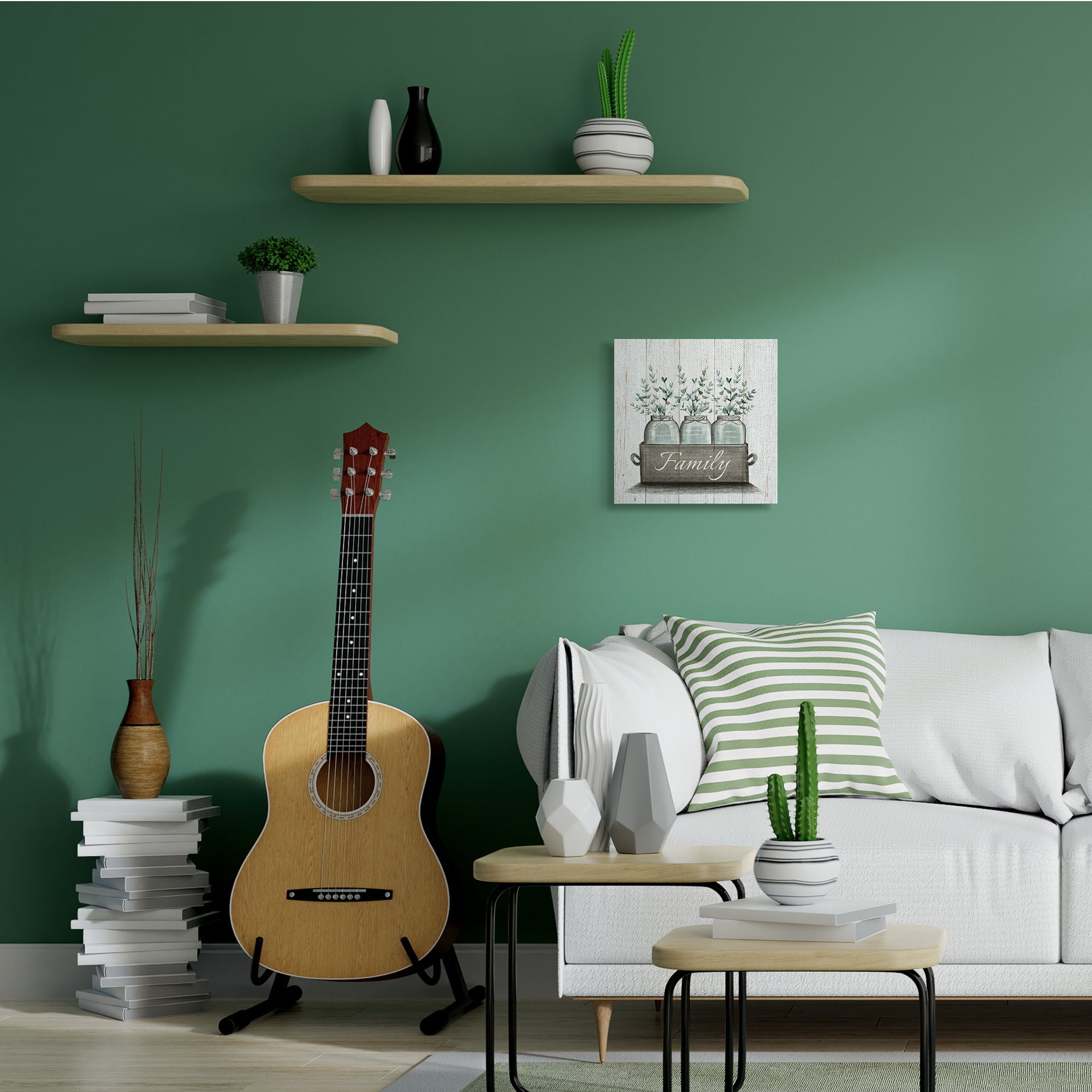 Green Eucalyptus Foliage Jars with Family Sentiments Botanical & Floral Gallery-Wrapped Canvas Print Wall Art, 17x17