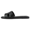 thumbnail image 2 of Soda Shoes Women Slip-On Cushioned Sandals H-Band Flat Flip-Flops Slides Square Toe KNIT-S All Black PU 8.5, 2 of 5