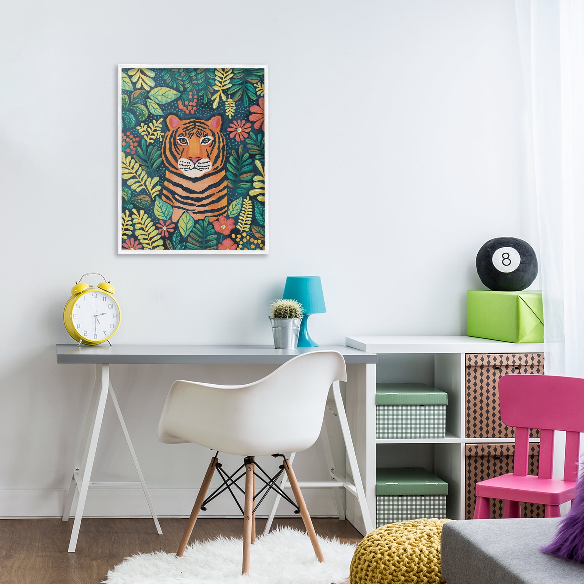 Stupell Industries Exotic Leaf Pattern Tiger White Framed Giclee Art, design by Lisa R Dumm