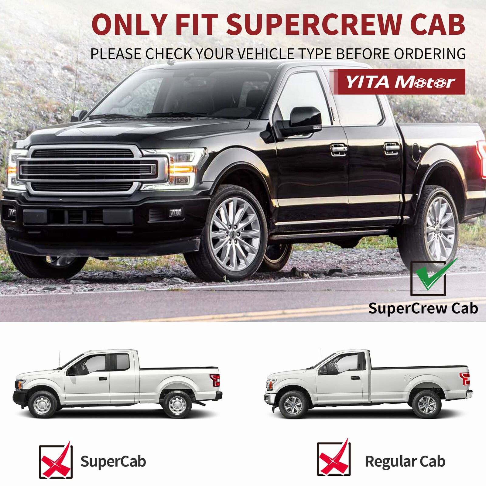 RVNI 6 inches Running Boards for 2015-2023 Ford F150 Super Crew Cab Super Duty Crew Cab Silver Side Step Nerf Bars