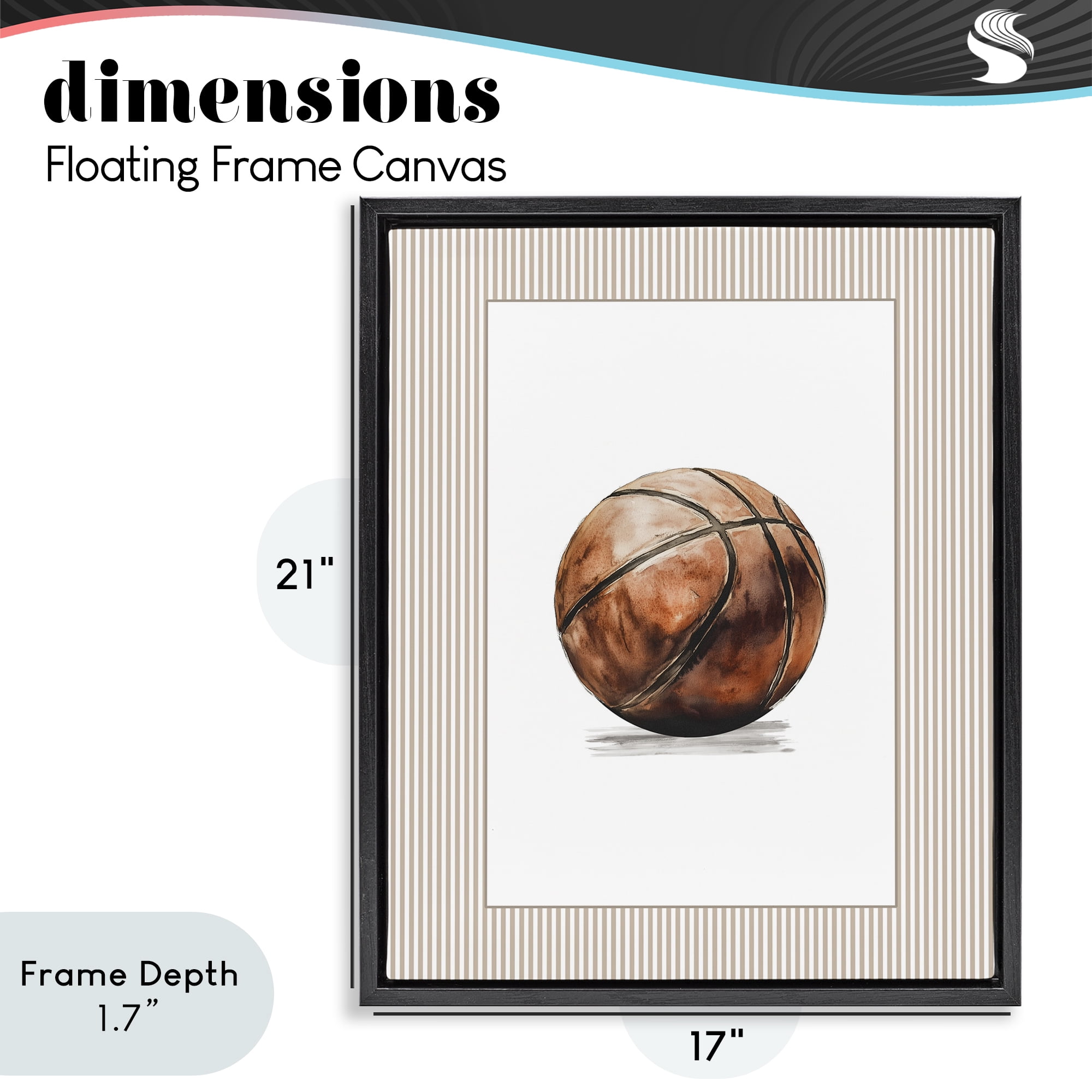 Stupell Industries Vintage Sports Basketball Black Framed Floater Canvas Wall Art, design by Christine Simpson Art